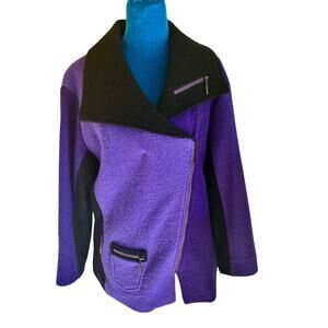 Vintage Y2K Boiled Wool Moto Jacket Purple Colorblock L